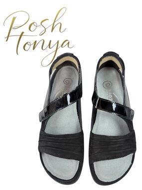 Naot Papaki Black Patent Leather Nubuck Comfort Sandals Size 36 Coastal Travel